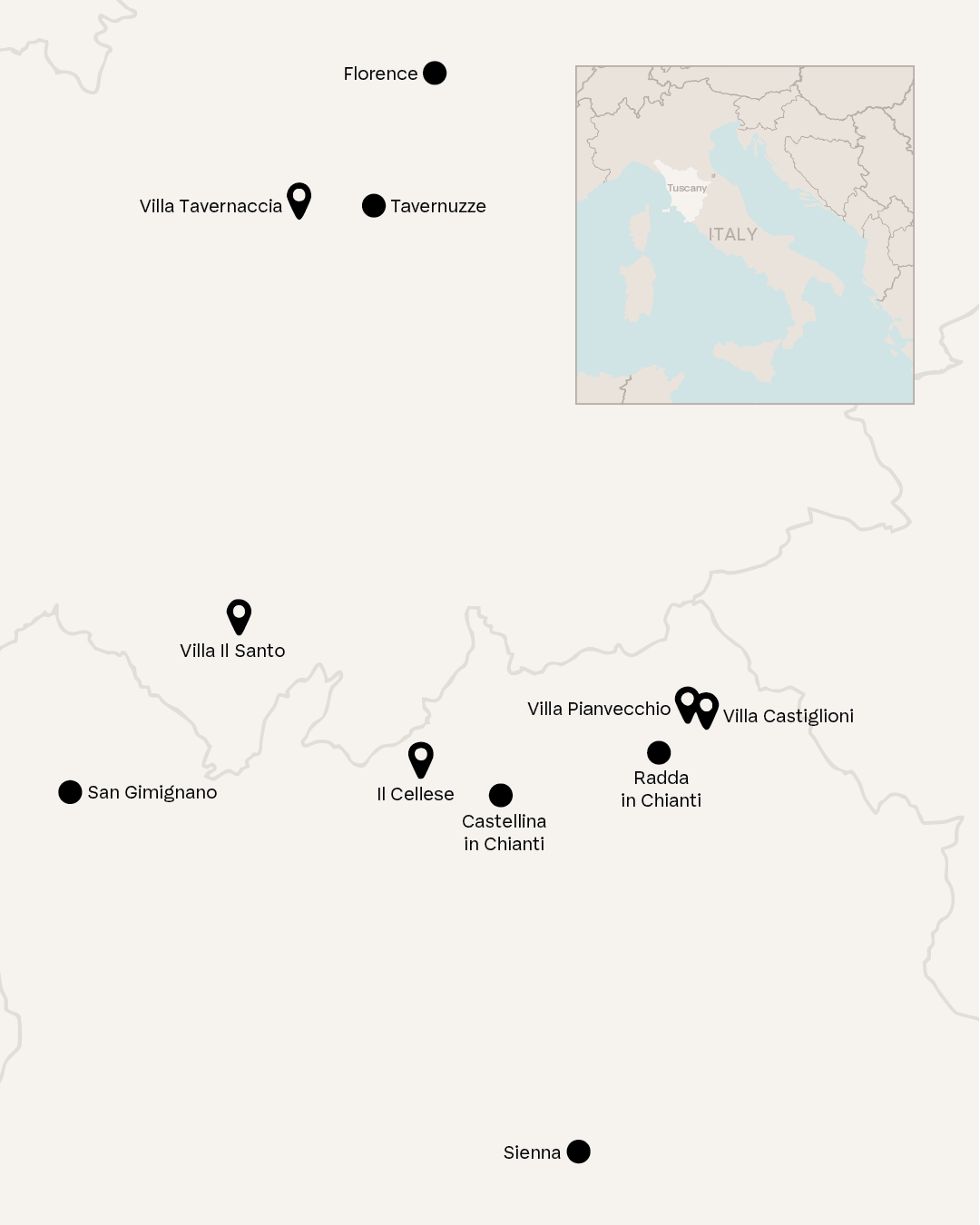 Villa Castiglioni Itinerary Map